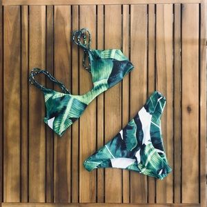 Braided strap palm leaf bikini